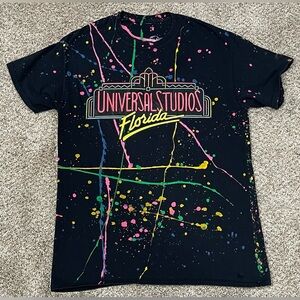 UNIVERSAL STUDIOS Florida Retro Neon Paint Splash All Over Print Tee RARE, Sz M